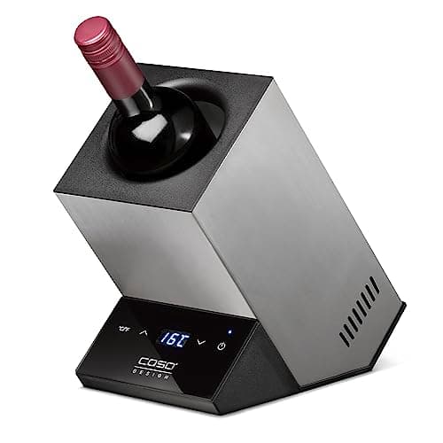 Image of CASO WineCase One Inox - Design Wine Cooler for One Bottle, Temperature Range from 5-18°C, for Bottles up to 9 cm Diameter, Sensor Touch Operation, Stainless Steel Housing