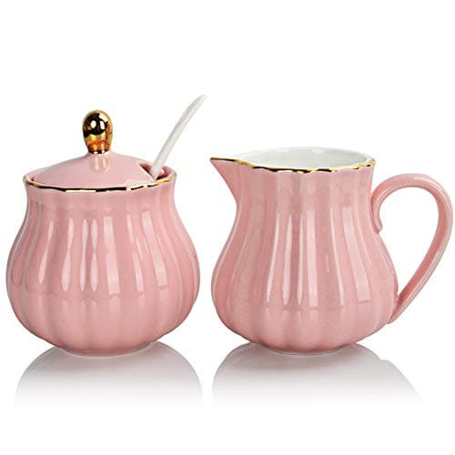 Image of Sweejar Home Royal Ceramic Sugar and Creamer Set, 3 Piece Set with Cream Pitcher, Sugar Bowl