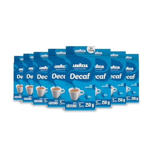Image of Lavazza, Caffè Decaffeinato, Ground Coffee, 8 Packs of 250 g, Ideal for Moka Pot, Filter Machine and French Press, Aromatic Notes of Dried Fruits, Arabica and Robusta, Intensity 3/10, Medium Roasting