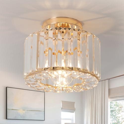 Image of Hudi Fyier Modern Crystals Ceiling Lighting Fixtures, Gold Small Ceiling Lamp, Semi Flush Mount Ceiling Light for Kitchen Hallway Dining Rooms Living Rooms