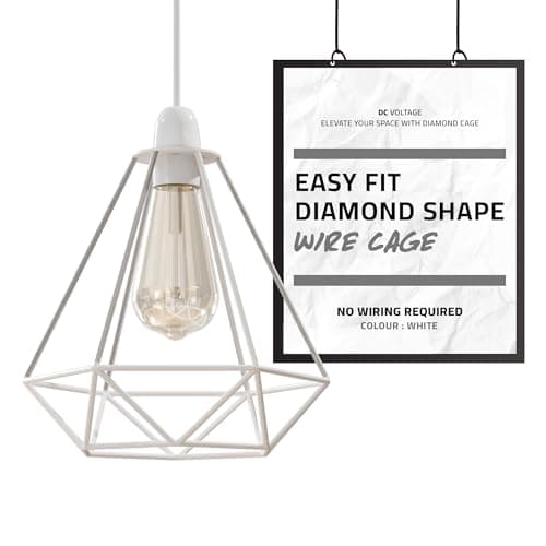 Image of DC VOLTAGE Retro Style White Metal Basket Ceiling Light Shade Pendant Lights, Home Décor & Improvement Essential | 20 cm Shade Width, Wire Geometric Diamond Ceiling Light Shade
