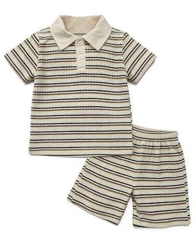Image of Xumplo Baby Boys Outfits Infants Short Sleeve Polo Shirt and Shorts Sets Toddlers 2-Piece Striped Summer Clothes 6-12 Months