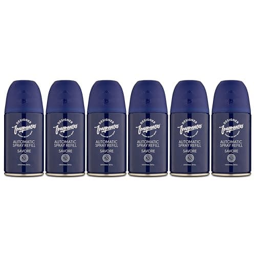 Image of Designer Fragrances 6 Pack Savore Automatic Room Spray Universal Refill Air Freshener Cans - For Home & Vehicles – Upto 70 Days of Luxury Lasting Smell - Deodorise & Neutralise Odours – 250ml