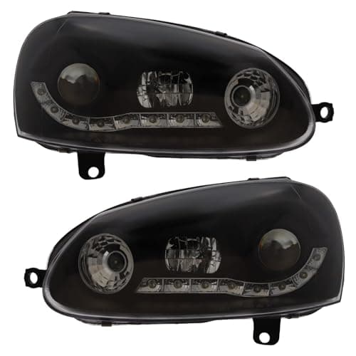Image of XYZ Parts Projector Upgrade Headlights Black Inner With LED Daytime Running Lights DRL Compatible With VW Golf Mk5 2003-2009 Boxed Pair