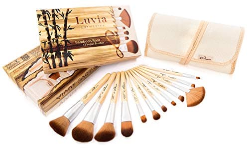 Image of Luvia Cosmetics - Bamboo's Root - Make up brush set made of high quality Bamboo handle and original Taklon Hair - 12 Brushes including caringly designed linen pouch - Vegan - Also appropriated for people with pet hair allergy - Christmas and Advent Presents / Gift for Her