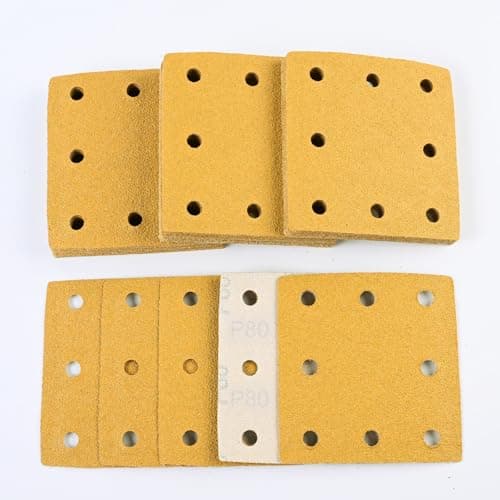 Image of Sruhrak Upgraded Sanding Sheets 110x115mm 8 Hole, 45 Pieces Sandpaper Grits 80 Hook and Loop Sanding Pads Rectangular Sander Paper Set for Bosch Electric Sander Polishing, Rust Removal