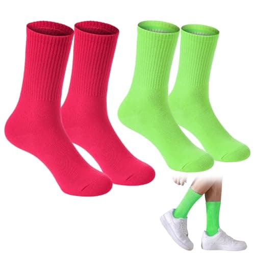 Image of AffeGifts Neon Socks Mens, 2 Pairs 80s Socks Men Green Pink Sock Bright Coloured Sock Sports Ankle Socks Neon Party Accessories Men for 80s 90s Party Streetwear