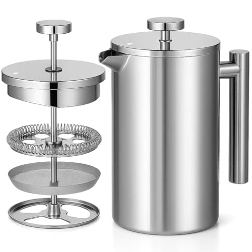 Image of Red Ember Stainless Steel French Press 1L Cafetiere – Double Wall Insulated Coffee Maker, Unbreakable & Rust-Proof with 3-Layer Filter for Smooth, Rich Brew – Ideal for Home, Camping & Gifts