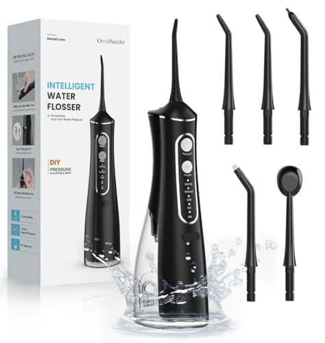 Image of OasiSmile Water Flosser for Teeth Cleaning, 300ML Cordless Oral Irrigator with DIY Strength, 4 Modes & 5 Jet Tips, 30-Day Battery Life, IPX7 Waterproof Dental Flosser for Braces, Travel & Daily Care