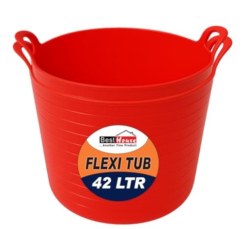 Image of Best House | 2 Pcs of Flexi Tub with Handles | 42 Litres | Red | Garden Tubs | Plastic Storage Container for Home, Washing, Garden Waste and DIY Projects - (Pack of 2)