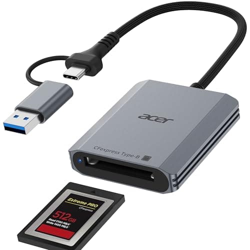 Image of Acer CFexpress Type B Card Reader, 10Gbps USB 3.2 Gen 2 CF Express Type B Card Adapter, 2-in-1 USB-C&USB-A CFB Card Reader Compatible with iPhone 17/16/15, Laptop, PC, MacBook, iPad, Android