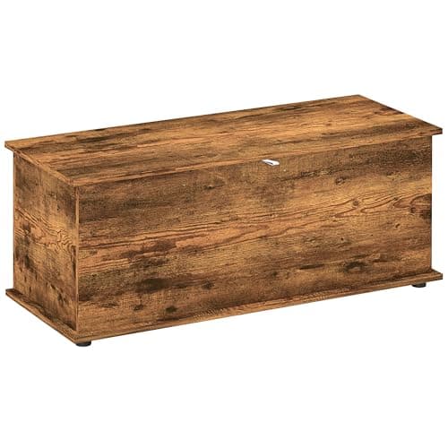 Image of HOMCOM Storage Chest, Large 113L Blanket Box, Shoe Bench with Safety Hinged Lid, Storage Trunk, Bed End Bench for Bedroom, Hallway, Living room, Playroom, 100 x 40 x 40cm, Rustic Brown