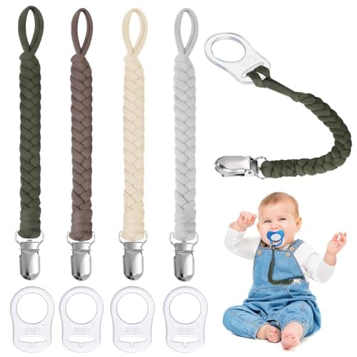 Image of Aolso Dummy Clips Baby Pacifier Chain, 4 pcs Baby Dummy Pacifier Chain with 4pcs Clip Adapter, Silicone Ring Adapter, Soother Chain Holder Straps Teething Clips for Baby Teething Toys