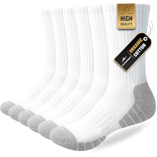 Image of Niorasen 6 Pairs Mens Socks, Cushioned Breathable Sports Socks Outdoor Multipack, Comfortable Crew Cotton Athletic sock for Work Walking Hiking Running, White 9-12