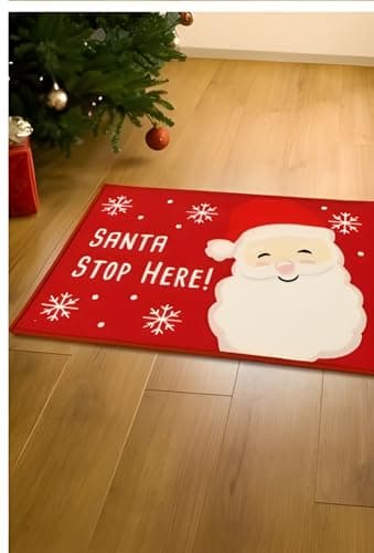 Image of XMAS Doormat Indoor Outdoor Entry Doormats Front Door Decoration Mat Non-Slip Xmas Home Decor Carpet Rug Absorbent Entry Door Rugs- 40x60cm (Santa Stop Here)
