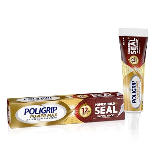 Image of Poligrip Power Max Power Hold plus Seal Denture Self Adhesive Cream, Denture Cream for Safe Hold and Food Sealing, Taste Free - 62.5g
