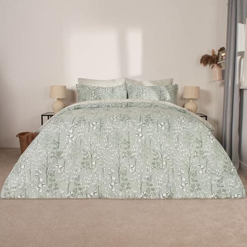 Image of OHS Sage Green Bedding Quilt Cover Single Willow Branch, Reversible Super Soft Cosy Warm Single Duvet Cover Set Luxurious Comfy Easy Care Bedding Sets with Matching Pillowcases