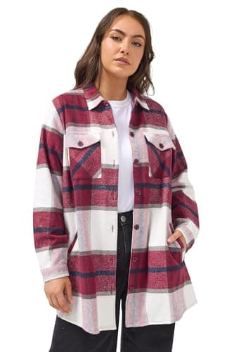Image of Yours Curve & White Check Shacket - Women's - Plus Size Curve