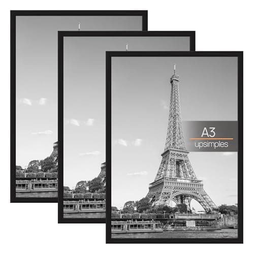 Image of upsimples 3 Pack A3 Picture Frame, A3 Picture Frame Black for Photo Gallery - Slide-In Strips, Horizontal or Vertical Wall Mounting
