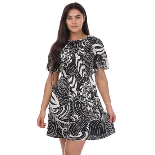 Image of Ted Baker Faridda Printed Puff Sleeve Mini Dress, Black, TED SIZE 2 (UK 10) (268466)