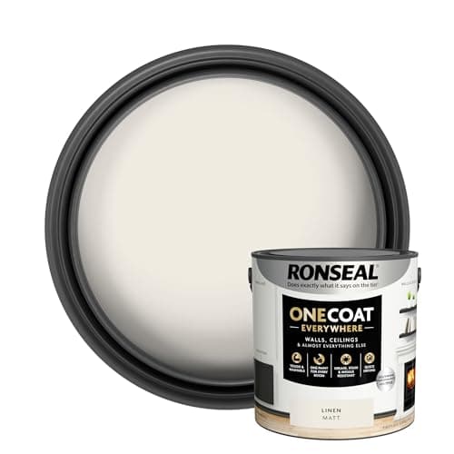 Image of Ronseal One Coat Everywhere Paint Linen Matt 2.5L – Durable Interior Paint for Walls & Ceilings Smooth Finish Quick Coverage Ideal for Easy Home Projects