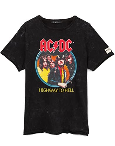 Image of AC/DC T-Shirt for Men and Women | Unisex Black Short Sleeve Rock Band Acid Wash Black Tee | Highway to Hell Album Cover | Music CD Gifts Merchandise Medium