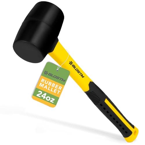 Image of BLOSTM Heavy Duty Rubber Mallet - 24oz. Solid Rubber Mallet Hammer for Slabs, Bricklaying, Tent Pegs, Tiling, Paving - 32cm (Leaves no Marks) with Non-Slip Grip (24oz)