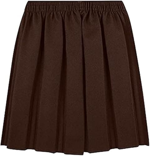 Image of ZRWASKA® Girls Back to School Uniform Skirt- Box Pleated - Fully Elasticated Waist Stretchy Round Bottom Skirt Formal Summer Uniform Dress & Casual Wear | Brown | Age 17-18 Years