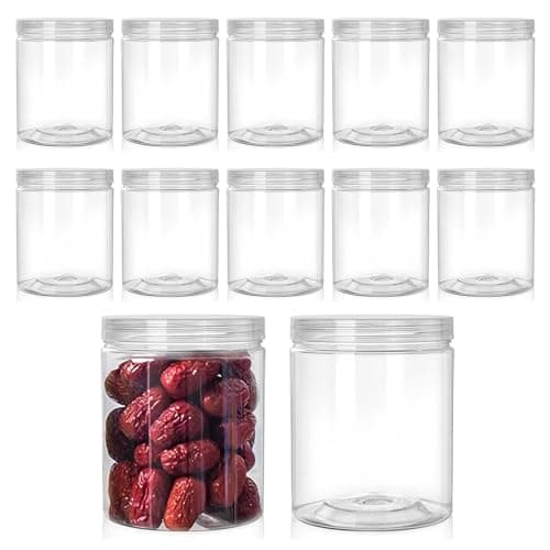 Image of Rjayaa Plastic Jars with Lids 210ml, 12pcs Clear Plastic Storage Jars Containers Empty Spice Sweet Bottles for Kitchen Food Slime