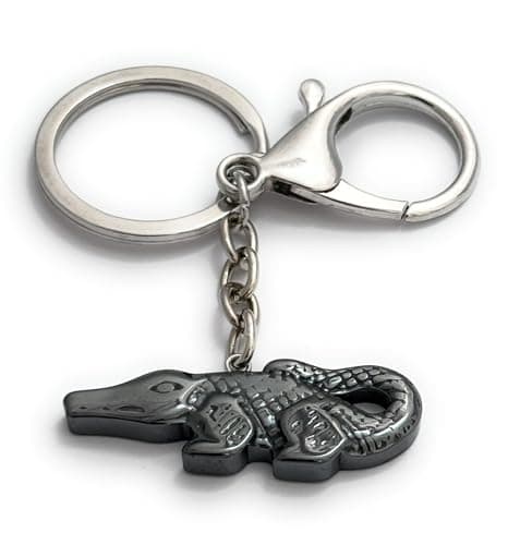 Image of FizzyButton Gifts Alligator Crocodile Keyring Key Ring with Synthetic Hematite Charm and Lobster Clasp
