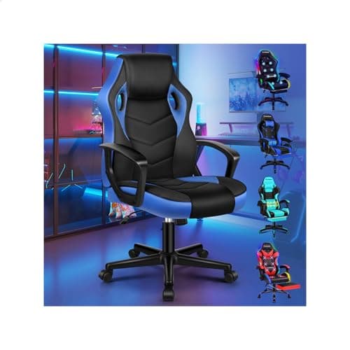 Image of ELFORDSON Gaming Chair, Video Game Chairs, Ergonomic Computer Desk Office Chairs Racing Style, Adjustable Height & Tilt, 360° Swivel, Breathable Mesh & PU Leather, Home Office Esports, Blue