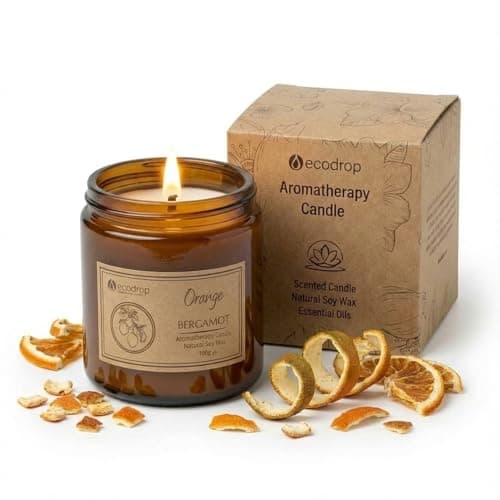 Image of Eco Drop Orange & Bergamot Wax Candle - 100 g | Long‑Lasting Home Fragrance | Relaxing Scent | Clean Burning | Clear Glass Jar | Natural Wax | Great Gift for Men & Women | Vegan | Elegant Decor