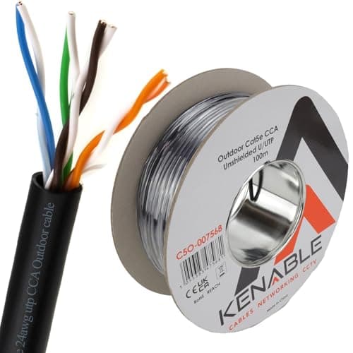 Image of kenable External CAT5e Outdoor Ethernet Cable Reel CCA UTP Waterproof UV Resistant Network Cable 100m Black