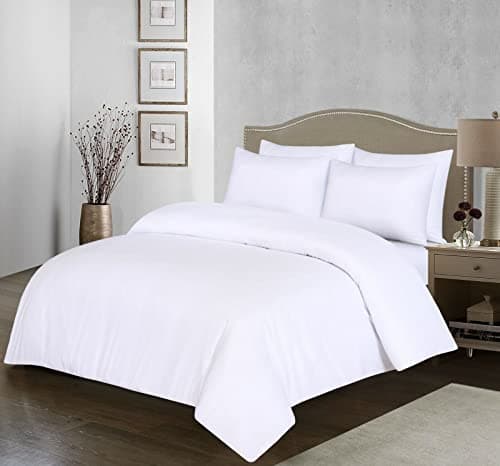 Image of 100% Egyptian Cotton Duvet Cover Set |200 Thread Count Plain Dyed Duvet Quilt Cover Set With Free Pillowcases| Non-Iron Easycare Bedding Set - Single Double King Super King Sizes (White, Double)