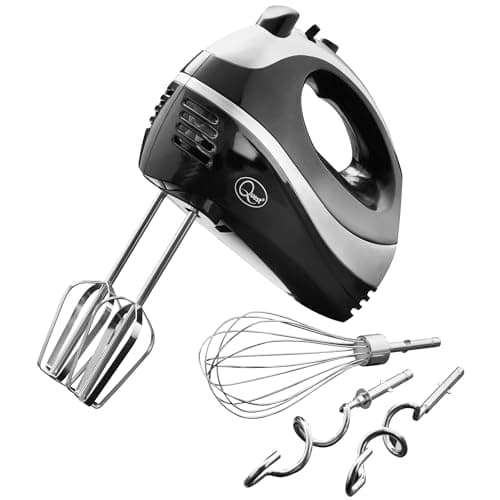 Image of Quest Electric Hand Mixer, Black, Chrome Beaters, Dough Hooks & Balloon Whisk, 5 Speed With Turbo Function, 300W