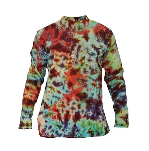 Image of SHOPOHOLIC FASHION Men’s Boho Cotton Colorful Long Sleeve Button Up Top Hippie Summer Festival Tie Dye Shirt, Marble Tie-dye, 4XL