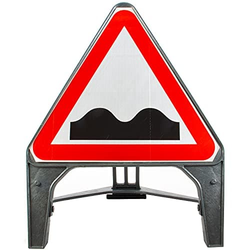 Image of Uneven Road 750mm Triangle Road Sign 556 - Plastic Temporary Road Street Traffic Safety Sign for Road and Street Works - Freestanding with Reflective Sign Face
