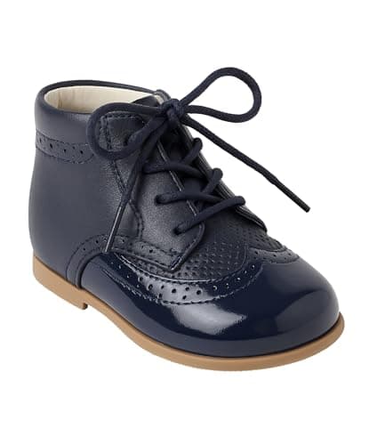 Image of Baby & Boys Navy Blue Lace-Up Two-Tone Leather Brogue Shoes – Stylish & Comfortable Footwear Size 7 Infant