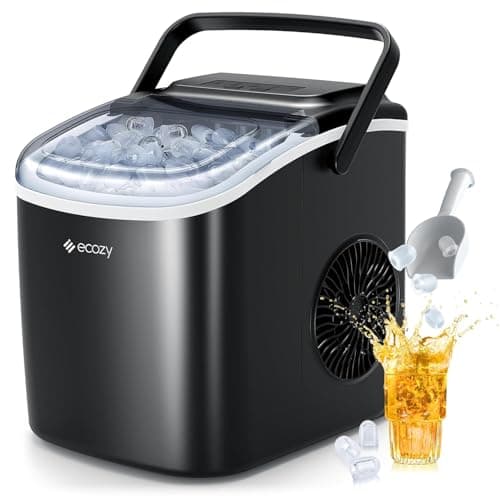 Image of ecozy Ice Maker Machine Countertop, 9 Ice Cubes in 6 Mins, 12KG in 24Hrs, 2 Sizes of Ice, Self-Cleaning with Ice Bags, Scoop, and Basket for Kitchen, Office, Bar, Party