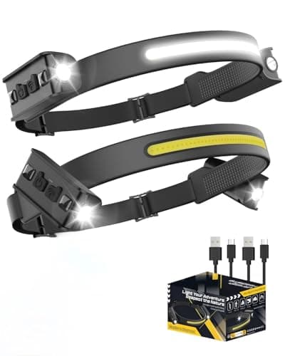 Image of Tekwet Head Torch Rechargeable,Dual Side XPE Lights,230°Wide Beam LED Headlamp with Motion Sensor, 2400mAh Battery, 6 Modes, Waterproof Lightweight COB Headlight