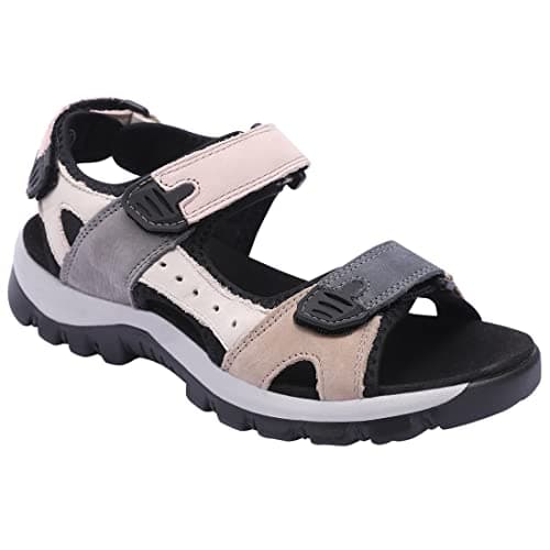 Image of Harssidanzar Women's Sports Hiking Sandals Adjustable Strap Leather Sandals For Women Outdoor Sports Sandals Walking SL256UK,Pink Black,Size 6.5 UK