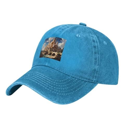 Image of DDCXZPP Black Washed Denim Baseball Cap Anime Castle Sky Printed Adjustable Cotton Hat Breathable & Lightweight, Blue, One Size