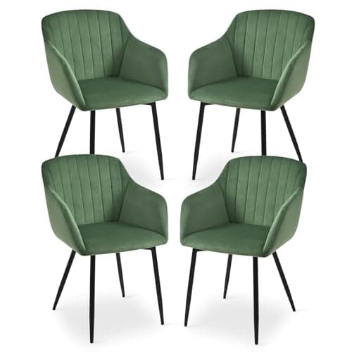 Image of Goeurvant Velvet Dining Chairs Set of 4 Upholstered Chair for Living Room with Metal Legs Kitchen Chairs,Green