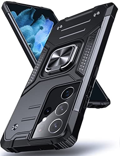Image of DASFOND Galaxy S21 Ultra 5G Case, Military Grade Shockproof Protective Phone Case Cover with Enhanced Metal Ring Kickstand [Support Magnet Mount] Compatible with Samsung Galaxy S21 Ultra, Black