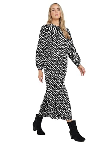 Image of Long Tall Sally - LTS Tall Polka Dot Print Tiered Smock Dress - Women's Black