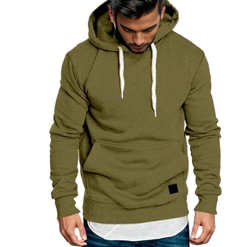 Image of Generisch U Hoodie Men's Splicing Big Pullover Silver Back Men's Sweatshirt, Army Green, M