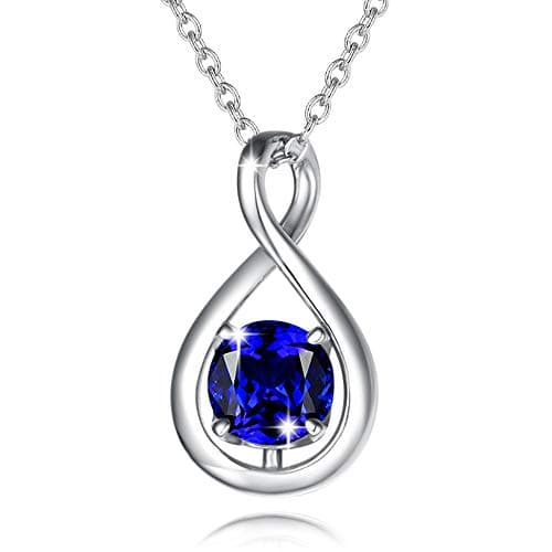 Image of FANCIME 925 Sterling Silver Created Blue Sapphire Dainty Infinity Link Pendant Necklace September Birthstone Jewellery for Women,Chain Length 16+2"