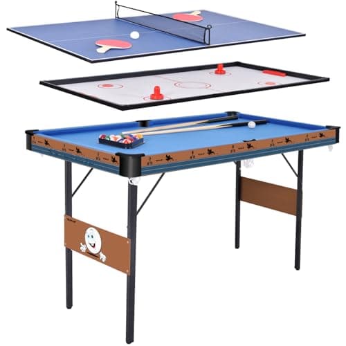Image of ALPIKA Foldable Games Table 3 in 1 Combo Game Table, Folding Pool Table/Billiard Snooker Table, Air Hockey Table, Table Tennis Table with All Accessories, 55 Inch
