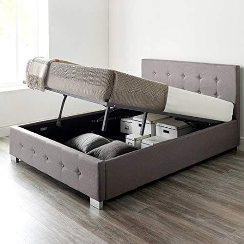 Image of Aspire Beds Upholstered Storage Ottoman Bed Frames With End or Side Opening Ottoman Lift, End Opening, Grey Linen, 3ft Single 90 x 190