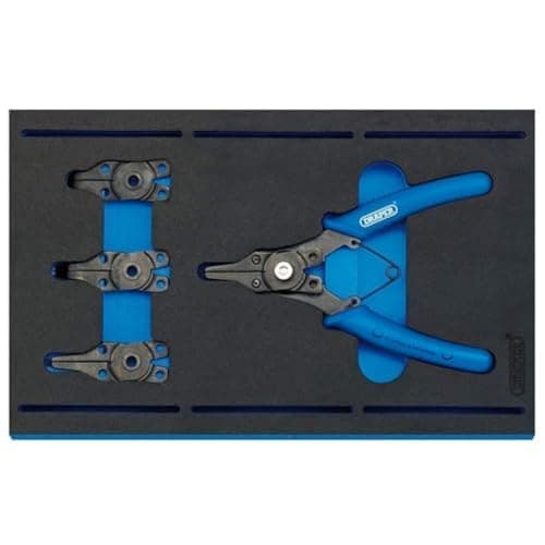 Image of Draper 63196 Interchangeable Circlip Plier 5 Piece Set in 1/4 Eva Insert Tray, Blue